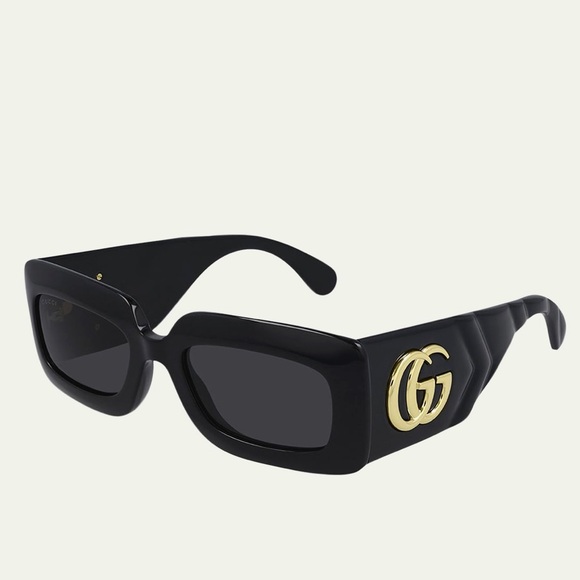 Gucci Oversized Rectangular Acetate Sunglasses GG0811S 001 Black - Picture 1 of 10